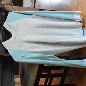 Two-Tone Sweater - Gray and Turquoise